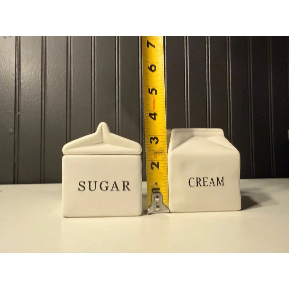 World Market White Ceramic Milk Carton Sugar and Creamer Set Stoneware